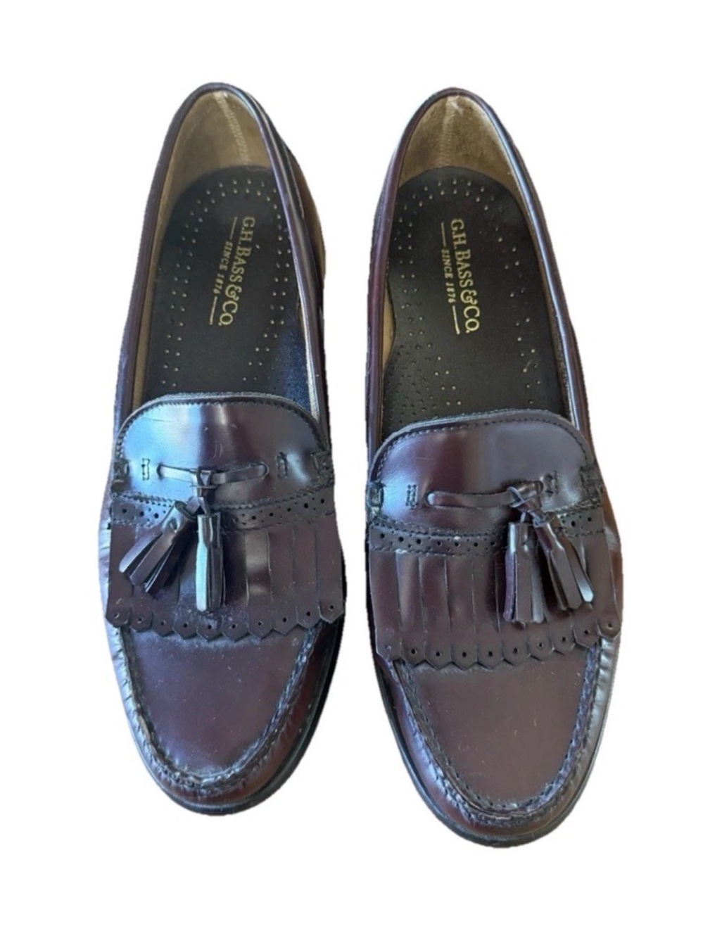 GH Bass & Co Men’s Tassel Leather Slip On Loafers 10.5 Burgundy/Oxblood